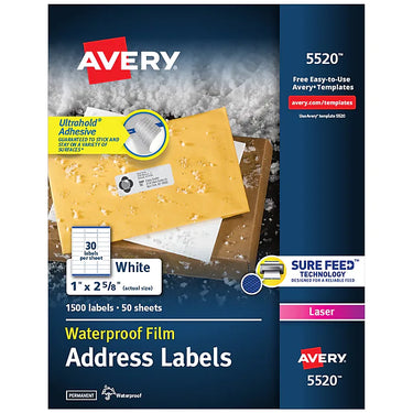Avery Waterproof Laser Permanent Address Labels, 1